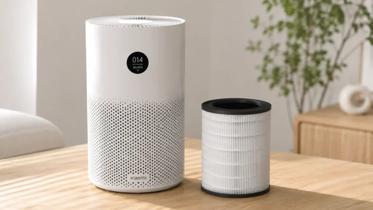 Purificador de aire Xiaomi junto a su filtro de repuesto