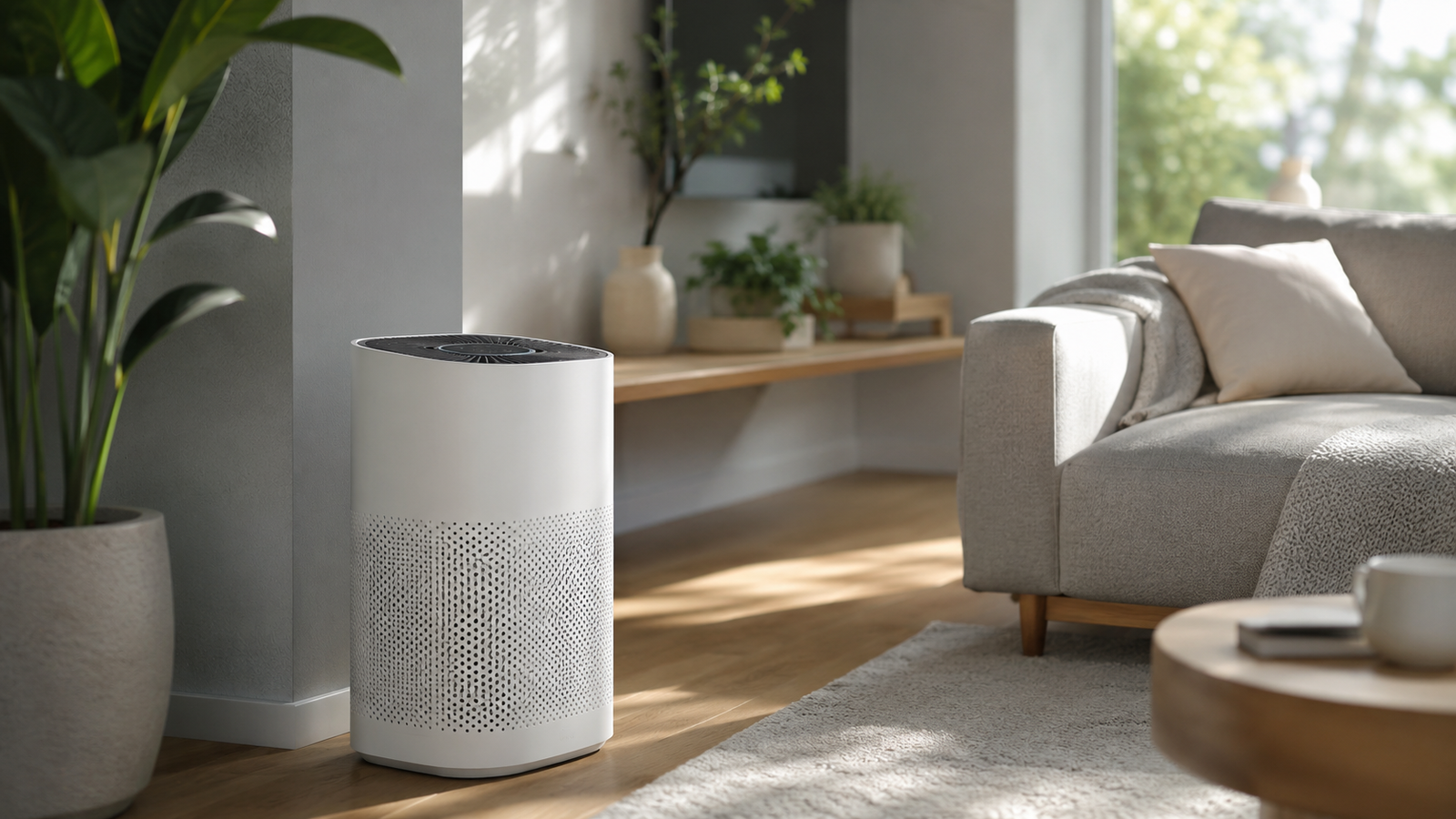 Purificador de aire en salon moderno luminoso