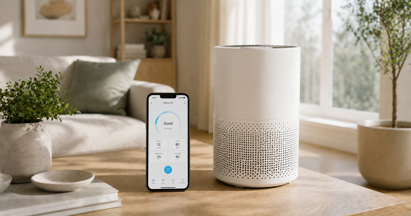 Purificador de aire conectado controlado desde el móvil