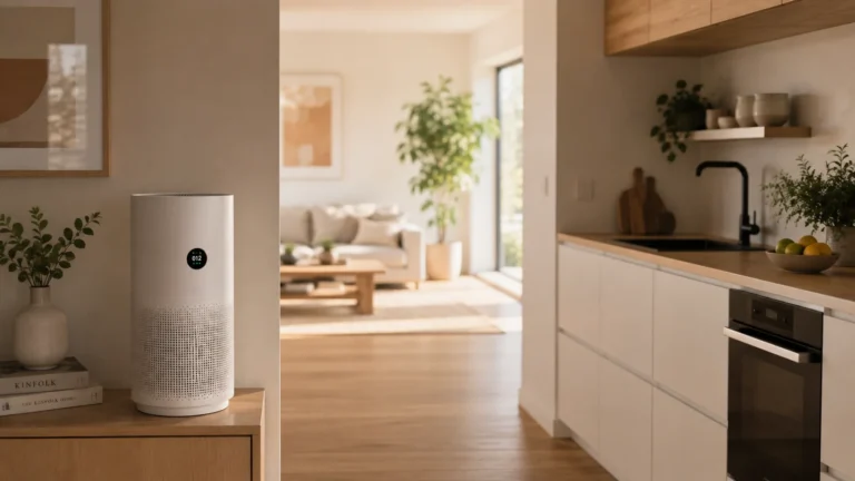 Purificador de aire en una cocina abierta al salón